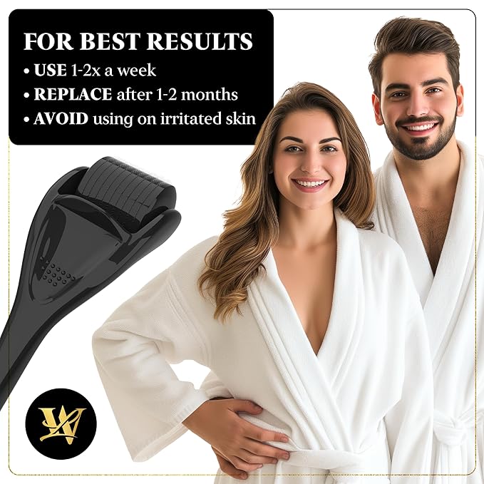 Derma Roller for Skin, Hair & Beard – Women and Men Titanium Microneedling Roller for Face & Scalp, Safe & Easy to Use - Glossy Black