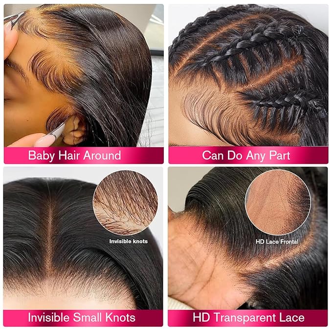 Real HD Lace Wig 13x6 Full Lace Frontal Wig 220% Density Body Wave HD Transparent Lace Front Wigs Virgin Human Hair Wigs Pre Plucked with Baby Hair 30 inch