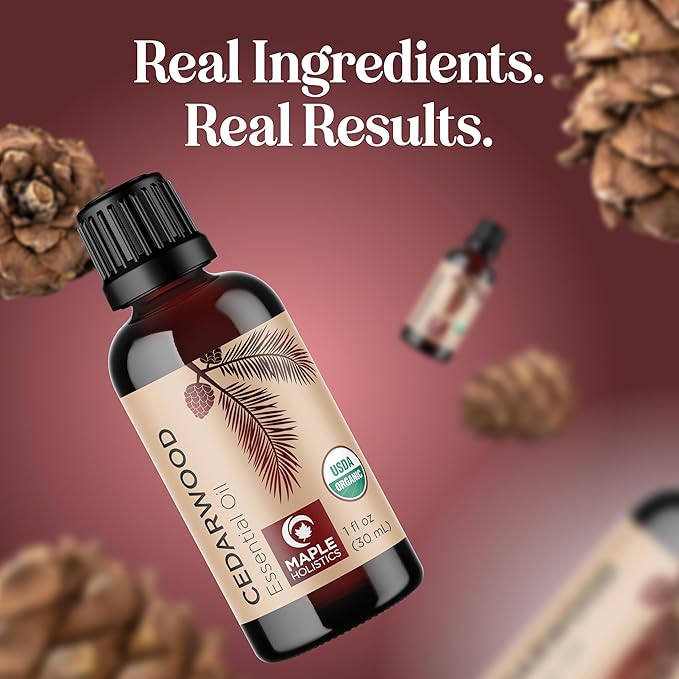 Certified Organic Cedarwood Essential Oil - 100% Pure Organic Cedarwood for Hair Skin & Nails plus Beauty DIYs - Calming Aromatherapy Essential Oil for Diffusers - USDA Non-GMO & Undiluted