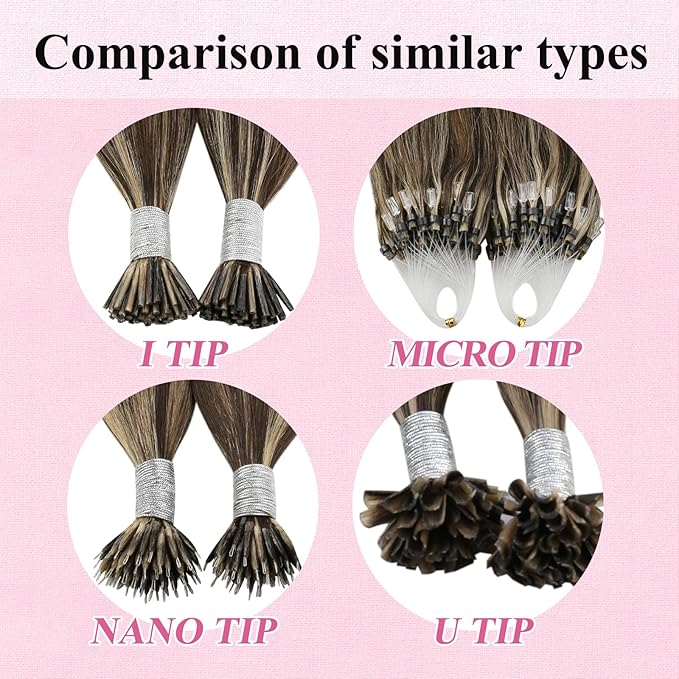 YoungSee Micro Loop Hair Extensions Real Human Hair Brown Highlight Micro Ring Hair Extensions Human Hair Highlight Dark Brown and Blonde Microbeaded Extension Human Hair Remy Hair 22In 50g 50s