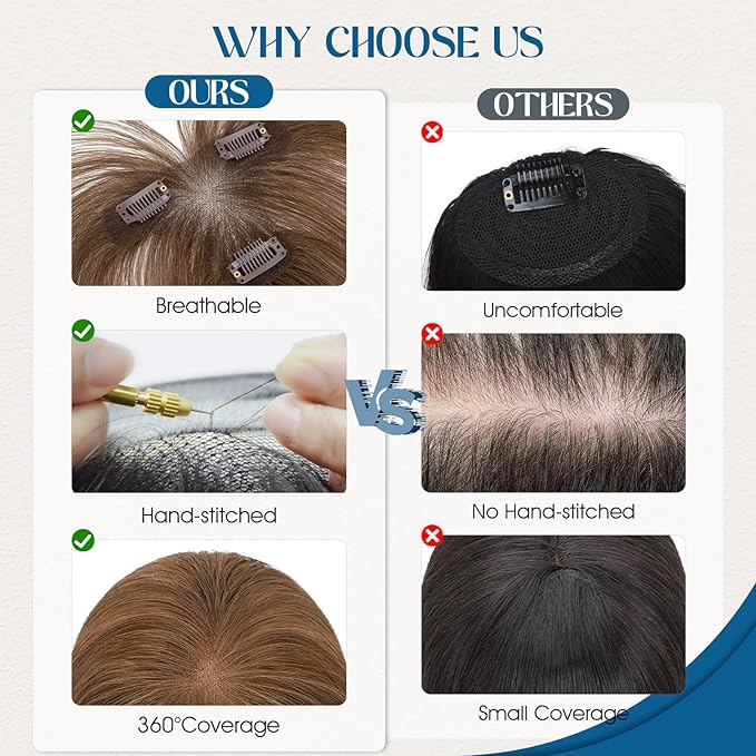 Hair Topper Human Hair Curtain Air Bangs Topper for Women,3.54x4.92 T-part Lace Base Real Human Hair Topper Hair Piece for Daily Wear(Air Bangs,Meduim Brown)