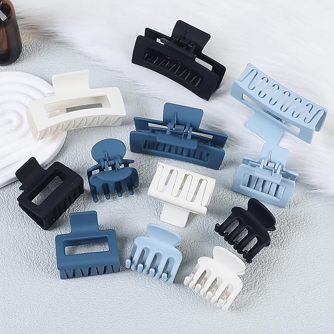 3 Styles Hair Clips for Women Small Medium Big Claw Clips for Thin Thick Hair 12 Pcs Hair Claw Clips Hair Clips Combination Hair Accessories for Women (Blue)