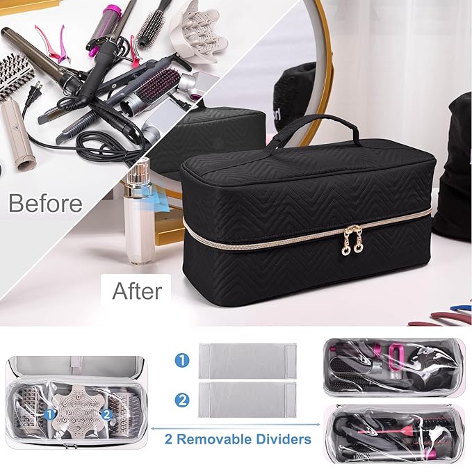 Hair Tools Travel Case - Black Dryer Bag, Large Case for Shark FlexStyle/SmoothStyle, Air Wrap Dryer & Curling Iron Organizer