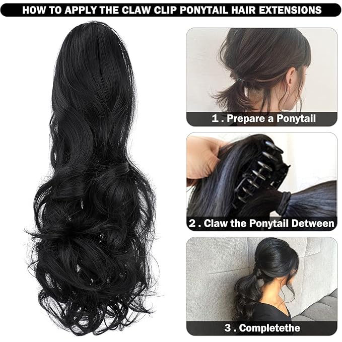 Claw Clip Ponytail Extension 18" Clip in Wavy Ponytail Hair Extensions Long Pony Tails for Women Extensions Ash Blonde Mix Light Bleach Blonde Wave Hairpiece