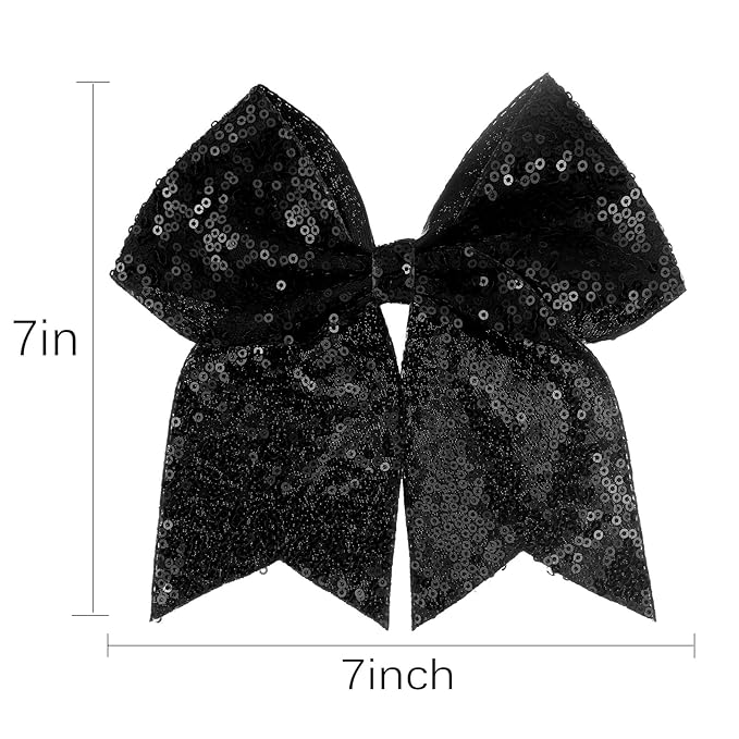 Large Glitter Cheer Bows Clips, Jumbo Big 7 Inch Cheerleading Sequin Hair Bow Hair Accessories for Teens Girls Football Sports Cheerleader Outfit Uniform (Black)
