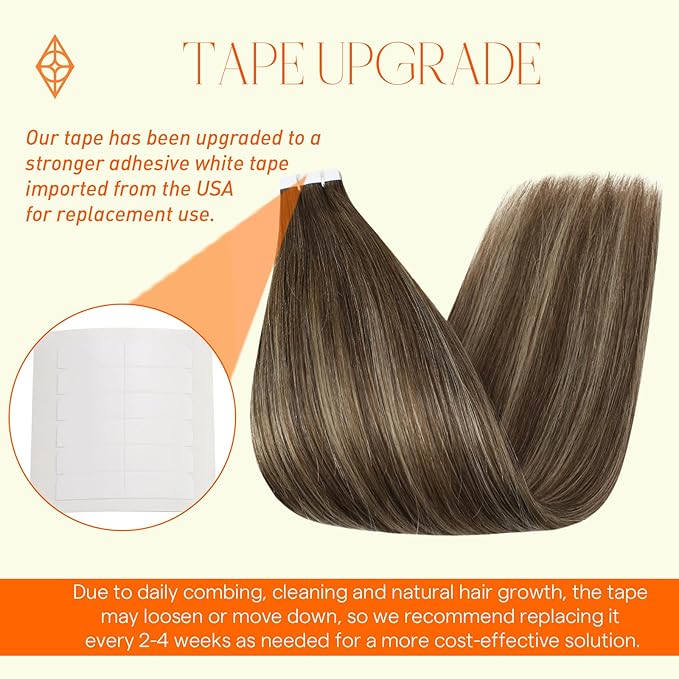Full Shine Ombre Hair Extensions Tape in Hair Extensions Human Hair 20INCH Color 4 Medium Brown to 24 Blonde and 4 Medium Brown 100G 40PCS Tape ins Straight Skin Weft Add Volume