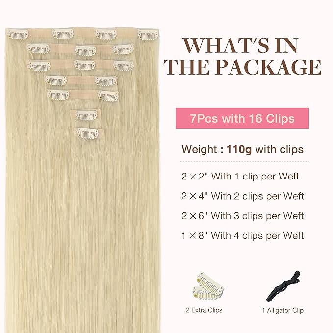 GOO GOO Clip in Hair Extensions Real Human Hair, Remy Human Hair Extensions Clip ins for Women, Natural Human Hair, 24inch 120g 7Pcs, 60A Platinum Blonde