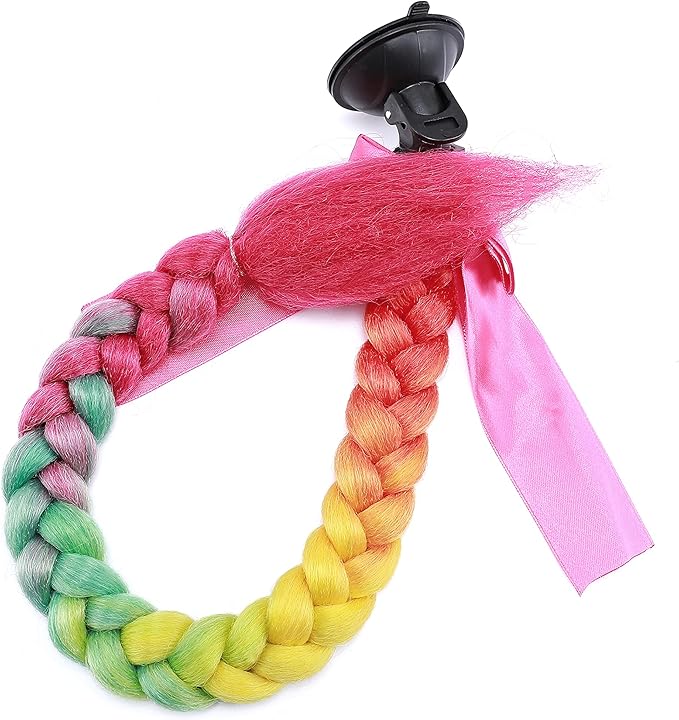 SEGO 1PCS/2PCS Helmet Pigtail Braids with Detachable Suction Cup Bowknot Ponytail Hair Many Colors (Helmet not Included)
