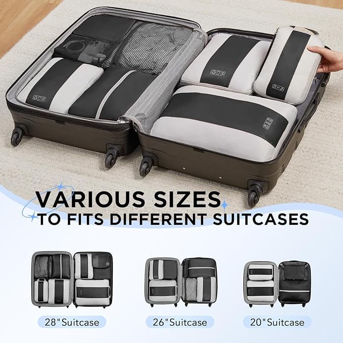 8 Set Compression Packing Cubes for Travel Essentials,Compressible Expandable Packing Cubes for Suitcase,OlarHike Luggage Organizer Bags for Travel,Handy Helper for Organizing Clothes(Black)
