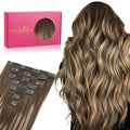WENNALIFE Seamless Clip In Hair Extensions, 20 Inch 7pcs 150g Balayage Chocolate Brown to Honey Blonde Hair Extensions Clip In Invisible PU Skin Weft Real Human Hair Extensions Clip In