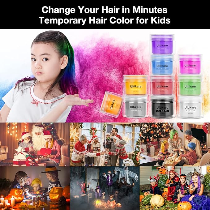 Temporary Hair Color for Kids, Ultikare White Hair Dye Washable Natural Hair Wax Color Chalk Mud Cream DIY Hairstyle Clay For Dark Hair Halloween, Cosplay, Party, Christmas Gift Girls 3.4 Fl Oz
