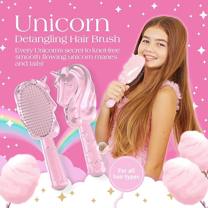 Glimmer Wish Unicorn Hair Detangler Brush for Kids – Gentle & Soft Bristles for Tangle-Free Locks – Anti-Frizz & Anti-Static – Hairbrush for Wet or Dry Use, Hair Brush for Girls and Women