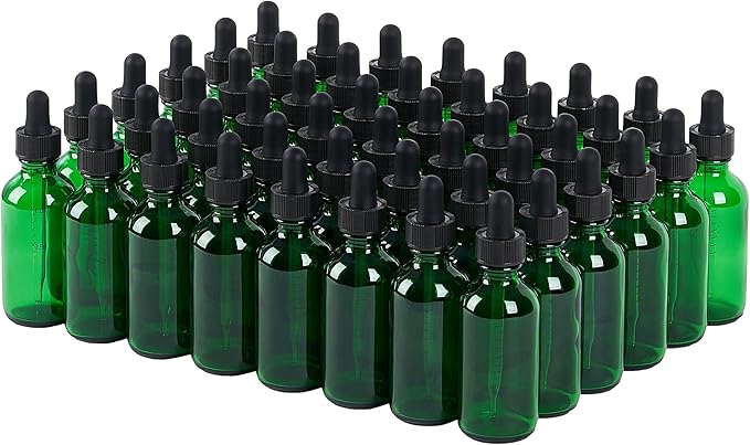 48 Pcs, 2oz Glass Dropper Bottle, Leakproof Tincture Bottles with Dropper, Green Reusable Eye Dropper Bottle, for All Kinds of Liquids (Green, 2oz-48pcs)