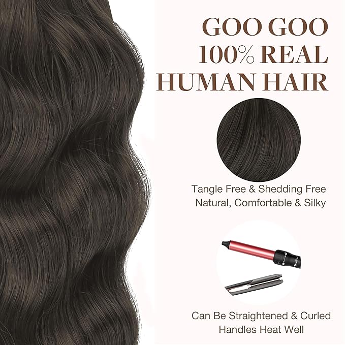 GOO GOO Tape in Hair Extensions Human Hair, 1C Mocha Brown, 24inch 30g 10pcs, Skin Weft Seamless Invisible, Silky Straight with Thick Ends, Remy Human Hair