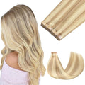 GOO GOO Tape in Hair Extensions Human Hair, 18A/613A Dark Blonde Highlighted Bleach Blonde, 10inch 60g 40pcs, Skin Weft Seamless Invisible, Silky Straight with Thick Ends, Remy Human Hair