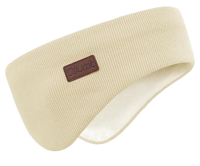 Winter Ear Warmer Headband for Men Women Double-Layer Knit Ear Muffs Cover with Fuzzy Lining for Running and Cycling (Beige, One Size)