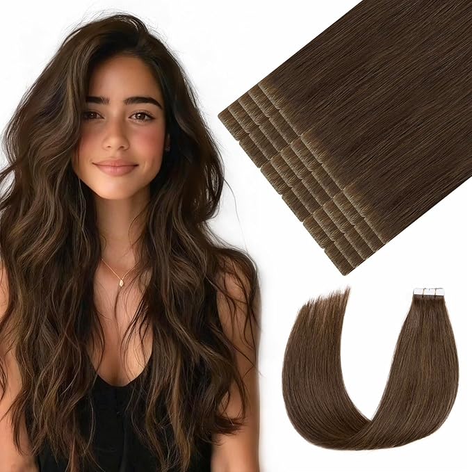 Youngsmile Insert Tape in Hair Extensions Injection Human Hair Extensions #4 Chocolate Brown Invisi Edge Tape ins Remy Human Hair 20 Inch Injected Hair Tape in Extensions 20pcs 45g Straight (#4,20'')