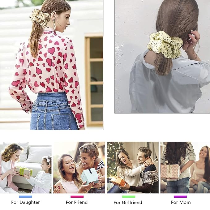 Scrunchies Hair Ties for Women - Big Silk Satin Scrunchie Exra Large Jumbo Gaint Oversized Cute Scrunchy for Curl Thick Hair Yellow Ligas Para el Cabello De Mujer Decorations Gift for Girls