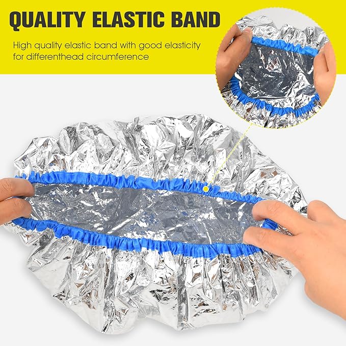 3 Pcs Deep Conditioning Hair Cap, Reusable Processing Caps for Hair Practical Cap for Oil Treatment Heat Caps for Long Thick tousle Dyeing Home and Salon Use Gold Blue Gray