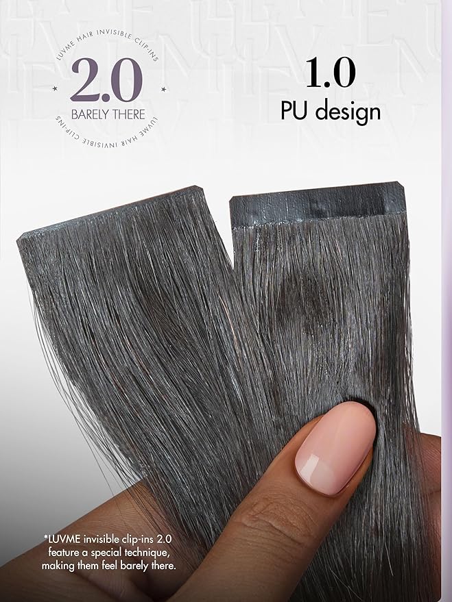 LUVME Invisible Clip in Hair Extensions Body Wave Real Human Hair, Remy Hair Clip ins for Women, Natural Human Hair, 18 inch 110g 6Pcs, Natural Black