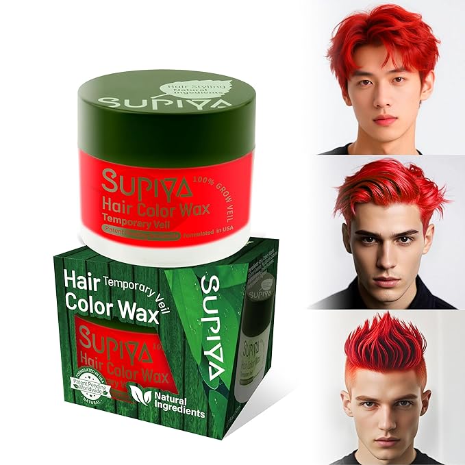 Temporary Hair Color Wax for Men - SUPIYA Washable Hair Wax Color, All-Day Hold Disposable Hair Wax for Christmas, Cosplay & Daily (Wine Color #97)