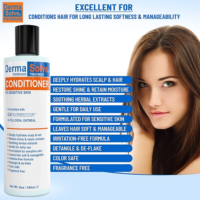 DermaSolve Scalp Psoriasis & Dandruff free Medicated Shampoo with Conditioner, Ultimate Seborrheic Dermatitis Treatment for Itchy, Flakey Scalp, Soothing & Moisturizing Relief