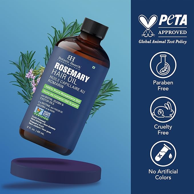 Botanic Hearth Rosemary Oil for Hair Growth | Strengthening Biotin, Jojoba, Castor Hair Growth Oil for frizzy hair | Dry, Damaged Scalp Treatment | Color Safe | All Hair Types | 2 Fl Oz