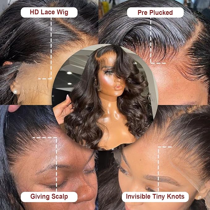 Lemoda Full 13x6 Lace Frontal Virgin Human Hair Wigs 210% Body Wave 13x6 HD Full Lace Front Wigs 15A 24Inch Brazilian Pre Plucked Natural Hairline Thin Knots