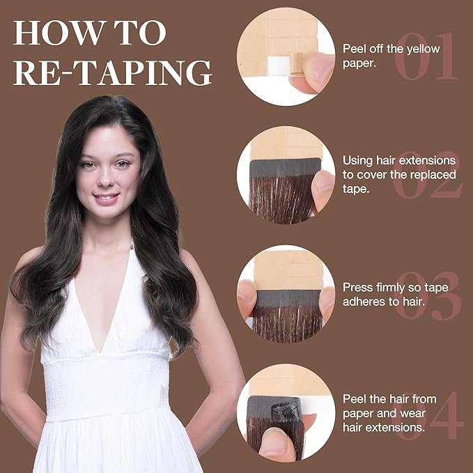 GOO GOO Tape in Hair Extensions Human Hair, 2A Light Brown, 22inch 50g 20pcs, Skin Weft Seamless Invisible, Silky Straight with Thick Ends, Remy Human Hair
