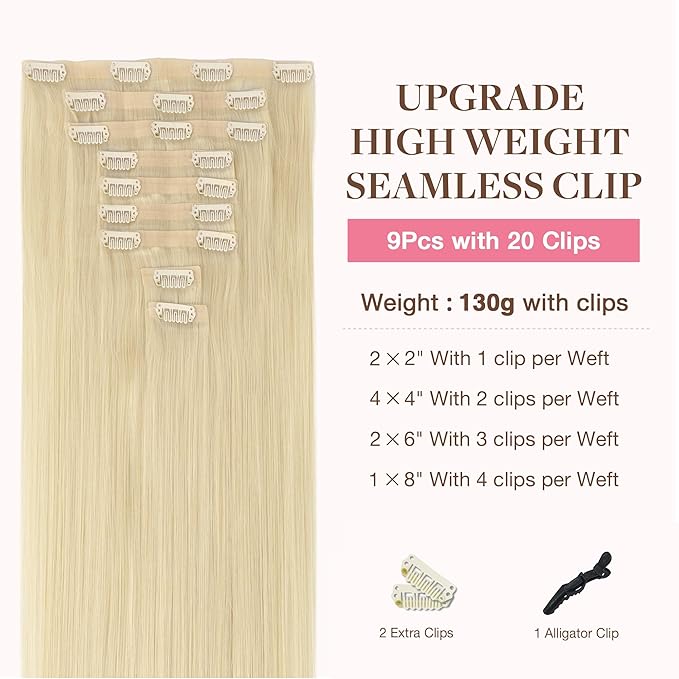 GOO GOO Clip in Hair Extensions Real Human Hair, Remy Human Hair Extensions Clip ins for Women, Natural Human Hair, 14inch 130g 9Pcs, 60A Platinum Blonde