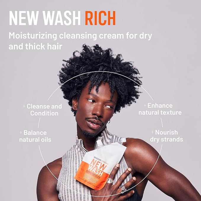 Hairstory New Wash Rich Refill, Ultra-Moisturizing Cleansing Cream for Dry & Thick Hair, Detergent Free Shampoo & Conditioner Alternative, Restores Softness & Shine, 8oz