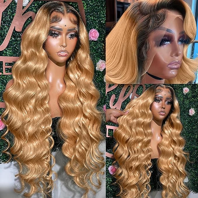 Honey Blonde Lace Front Wigs Human Hair 13x6 Ombre HD Transparent Lace Frontal Wig for Women 12A Body Wave Lace Front Wigs Human Hairs Pre Plucked with Baby Hair
