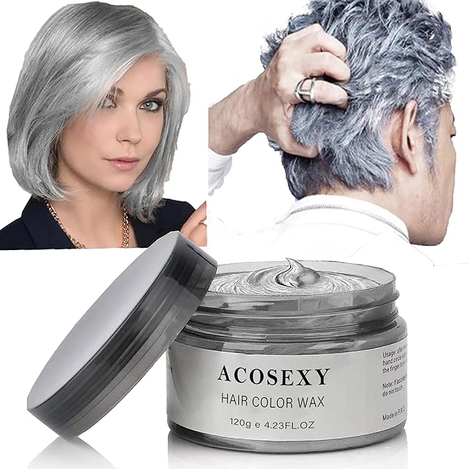 Grey Hair DyeTemporary Hair Wax,4.23oz Instant Hairstyle Mud Cream, Natural Hair Coloring Wax Material Disposable Hair Styling Clays Ash for Cosplay,Party,Masquerade, Halloween.etc (Sliver)