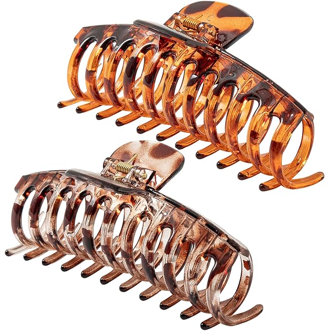 5.5 Inches Extra Large Hair Clips for Long Thick Hair Women’s Jumbo Hair Claw Clips 2 Counts in Set Hair Accessories (light leopard and coffee leopard)