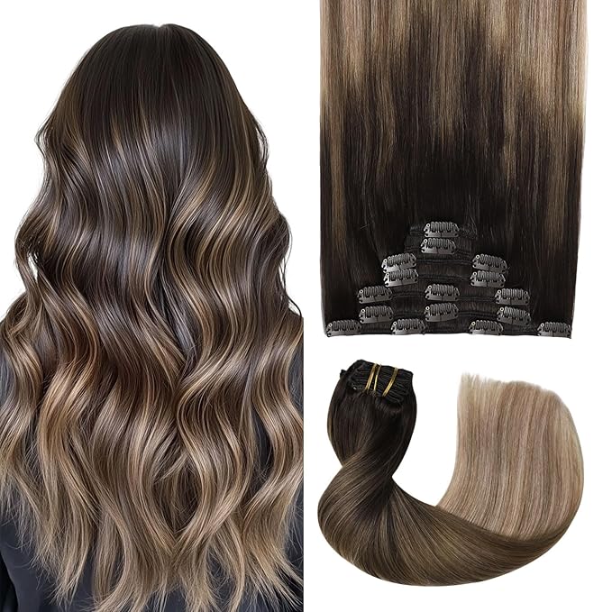 Pro2.0 Remy Real Human Hair Extensions Clip ins 120g Thick 7pcs Color #2/6/18 Dark Brown to Dirty Blonde Remy Clip in Hair Extensions Real Human Hair 16inch Double Weft（#2/6/18-16inch）