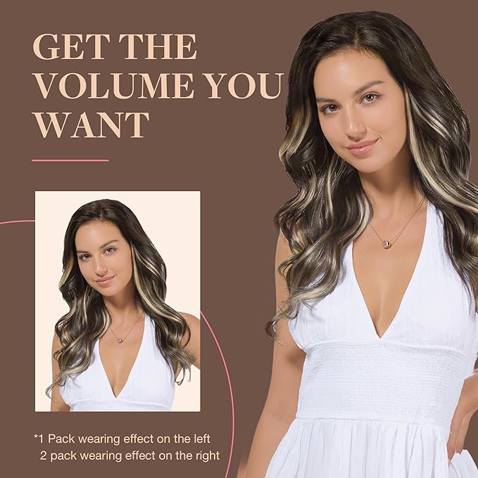 GOO GOO Clip in Hair Extensions Real Human Hair, Remy Human Hair Extensions Clip ins for Women, Natural Human Hair, 18inch 120g 7Pcs, 4/18 Balayage Chocolate Brown Highlighted Dirty Blonde
