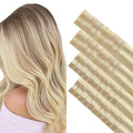 GOO GOO Invisi Edge Tape in Hair Extensions Human Hair, 18A/613A Dark Blonde Highlighted Bleach Blonde 20pcs injected with 20pcs classical tape ins, 14inch 100g, Virgin Remy Hair, Natural Look