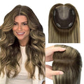 WORLDSTAR Hair Toppers for Women Real Human Hair No Bangs 6 * 7 Inch Base 12 Inch 55g #4/27/4 Balayage Chocolate Brown Ombre Caramel Brown Toppers Hair Pieces 150% Density (tp#4/27/4-12)
