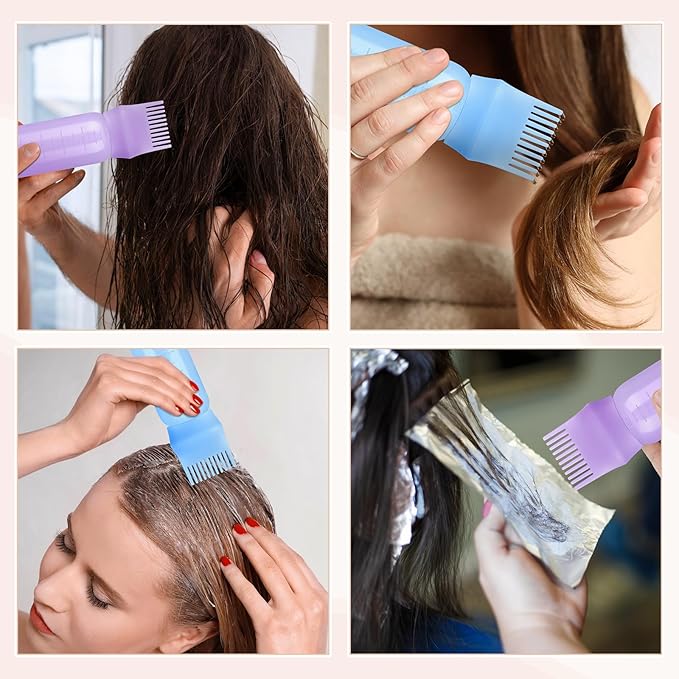 Pimoys Hair Oil Applicator Bottle for Scalp, Root Comb Applicator Bottles Hair Dye Squeeze Bottle Hair Coloring Tools, 2 Pack (Blue, Purple)