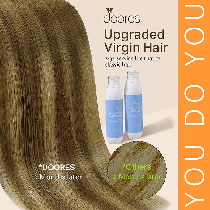 DOORES Seamless Clip-in Hair Extensions, Medium Brown Highlighted Dirty Blonde, 24 Inch, 160g, 7pcs, Real Human Hair, Straight, Remy, Thick, Invisi Edge