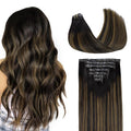 GOO GOO Clip in Hair Extensions Real Human Hair, Remy Human Hair Extensions Clip ins for Women, Natural Human Hair, 20inch 110g 7Pcs, 1B/6/1B Balayage Natural Black to Chestnut Brown