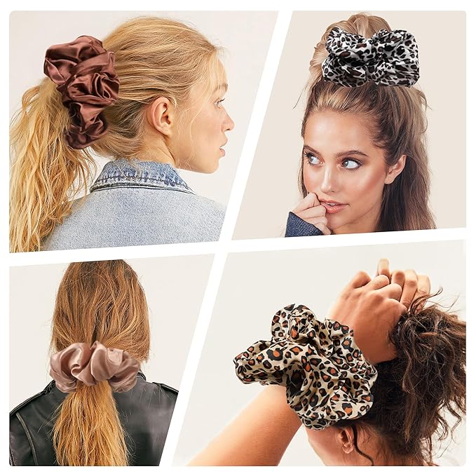 Scrunchies Hair Ties for Women - Big Silk Satin Scrunchie Jumbo Gaint Oversized Cute Scrunchy for Curl Thick Hair Ligas Para el Cabello De Mujer Decorations Hair Accessories Gift for Girls