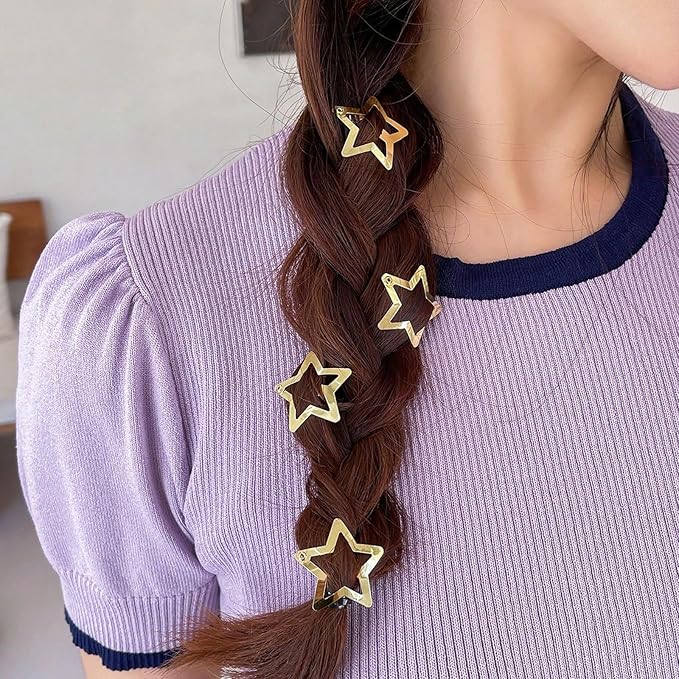 Star Hair Clips 2000s Y2K Gold Star Hair Accessories Snap Hair Barrettes Non Slip Metal Hair Clips for Girls Women -30 PCS 1.18", 1.57"