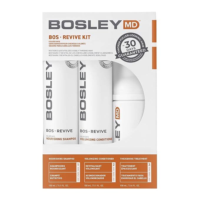 BosleyMD BosRevive Color-Safe Hair Care Kit for Thinning Hair, Starter Size (30 Days) – Shampoo, Conditioner & Thickening Treatment with Biotin, Panthenol & Botanical Extracts
