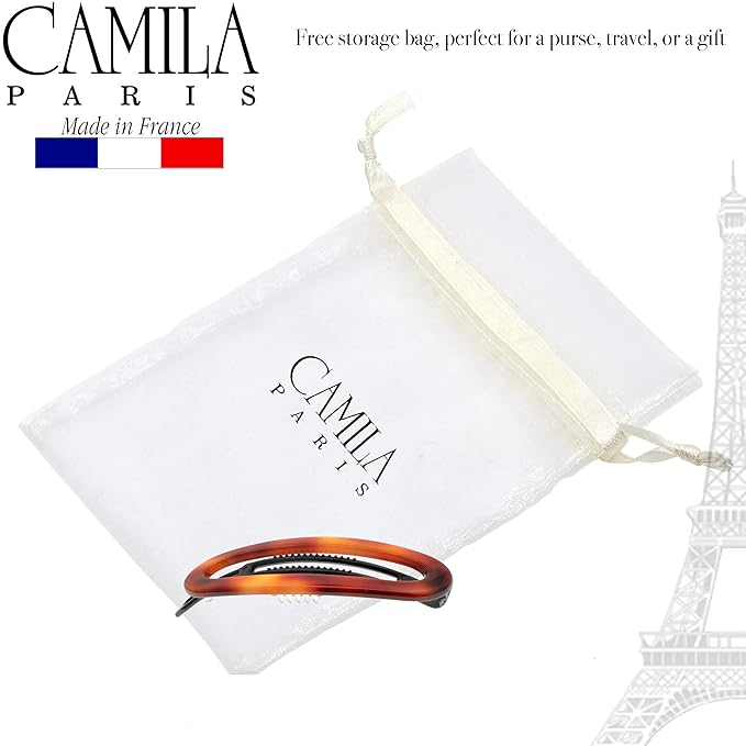 Camila Paris CP2249 French Hair Barrette Clip for Women, Handmade, Side Slide-in Metal-Free Closure Strong Hold Grip Hair Clips for Girls, No Slip Durable Styling Hair Accessories, Made in France