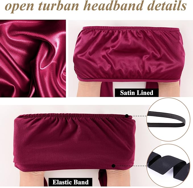 Satin Lined Open Turban Headband Mens Sweatband Sports Headband for Running,Cycling,Basketball,Yoga,Fitness Workout Stretchy Unisex Hairband