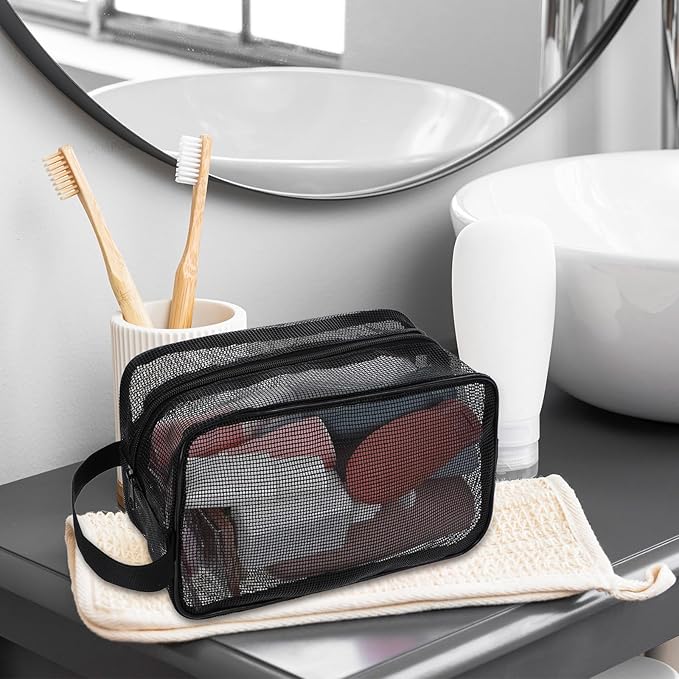 1 Pcs Mesh Shower Caddy Portable Travel Mesh Toiletry Bag Quick Dry Tote Bags Dorm Toiletry Organizer for Women Men Gym Bag Camping Organizer Hanging Bathroom Mesh Bag Black 9.8 × 6.3 × 4.3 Inch