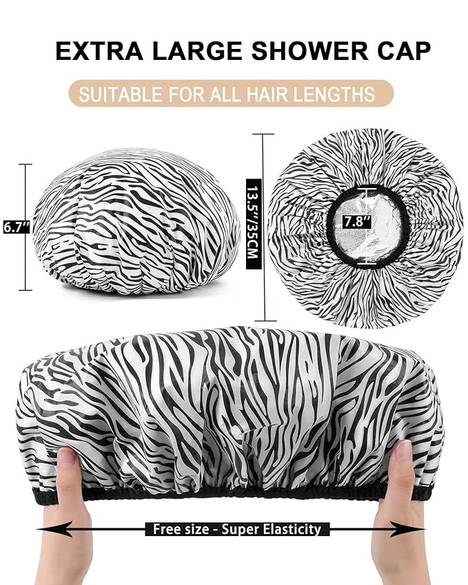 YIZIJIZI 2 Pieces Heat Cap for Deep Conditioning, Conditioning Cap Made of Aluminum Foil for Home and Salon Use, Hair Dyeing（Black white stripes）