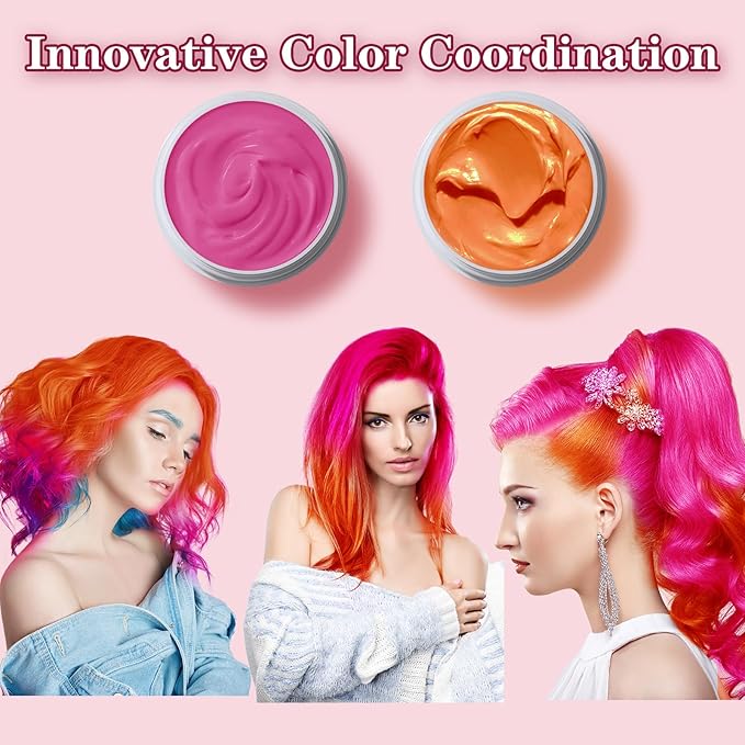 Pink Hair Color Wax Washable, Temporary Hair Color Dye for Kids, Natural Instant Color Wax Hairstyle Cream Hair Pomades for Women & Men Party Cosplay Halloween, Gifts for Teens