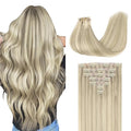 GOO GOO Clip in Hair Extensions Real Human Hair, Remy Human Hair Extensions Clip ins for Women, Natural Human Hair, 18inch 110g 7Pcs, 17A/60A Ash Blonde Highlighted Platinum Blonde